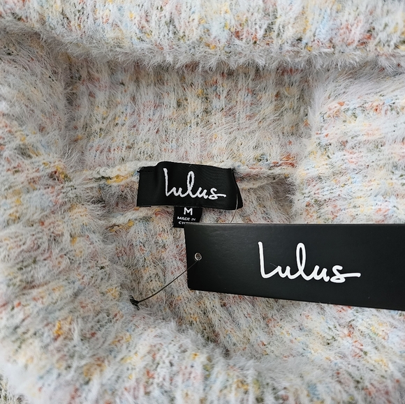 NWT $64 Lulus Sweet Whispers Ivory Multi Eyelash Knit Turtleneck Sweater Dress M - Picture 5 of 5
